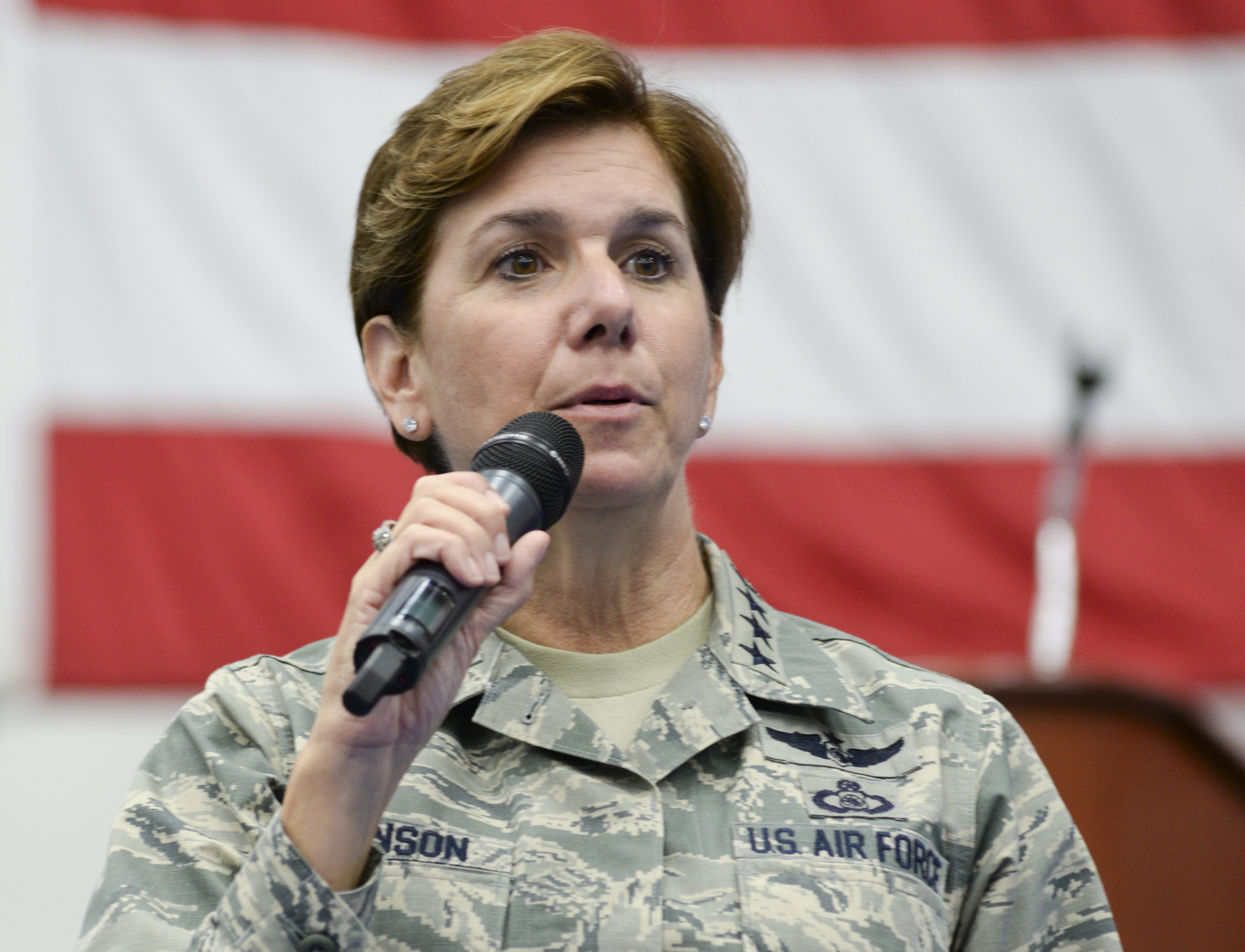 U.S. Air Force General Lori Robinson, Pacific Air Forces commander, addresses airmen at Andersen Air Force Base, Guam July 10, 2015. REUTERS/U.S. Air Force/Senior Airman Katrina M. Brisbin/Handout via Reuters