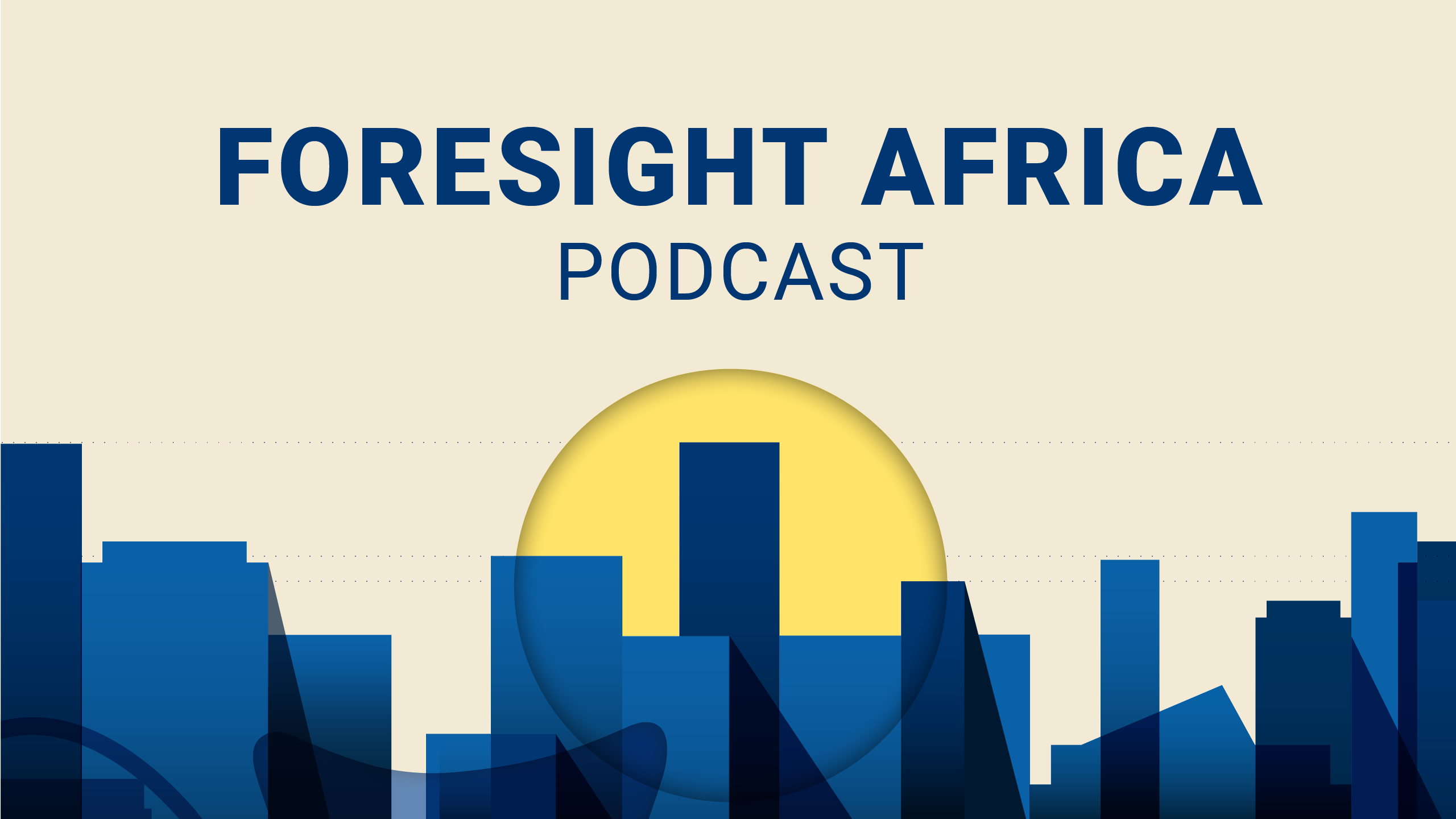 Foresight Africa 2022 art showing the sun rising over a city skyline.
