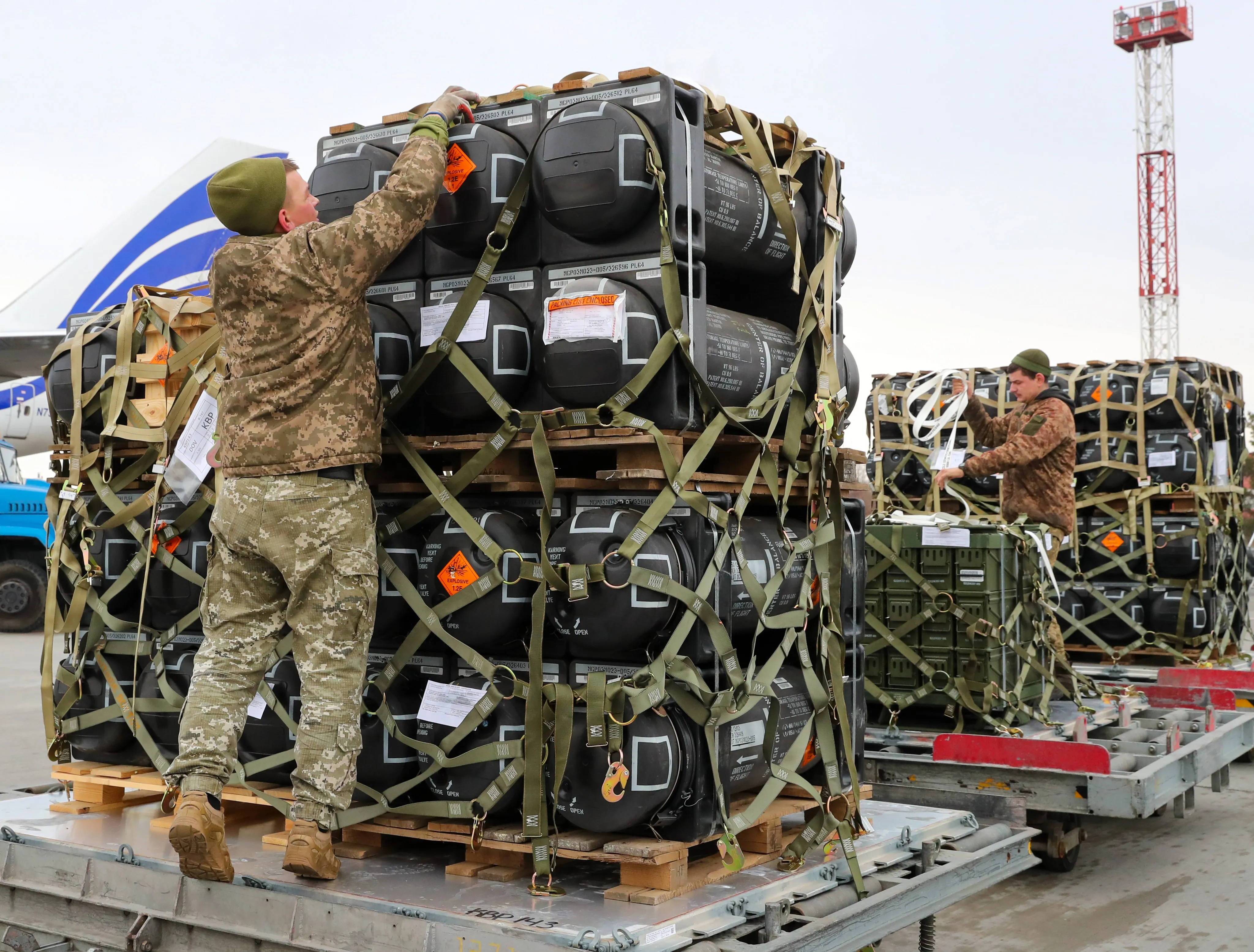 Fifteen flights of military shipment, including another 90 tons of ammunition, Javelin systems and defense aid for Ukraine armed forces, arrives in Ukraine on Feb 11, 2022. U.S and Britain have dispatched reinforcement forces to eastern Europe as Moscow's deployment into Belarus is believed to be its biggest there since the Cold War, with an expected 30,000 combat troops, Spetsnaz special operation forces, fighter jets including SU-35, Iskander dual-capable missiles and S-400 air defense systems, NATO Secretary General Jens Stoltenberg said last Thursday.
