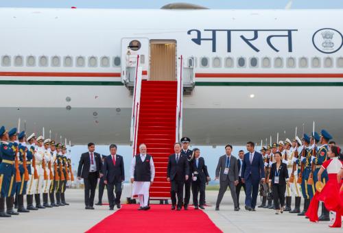 Prime Minister Narendra Modi receives a warm welcome on his arrival to attend the SCO Summit, in Tianjin on Saturday.