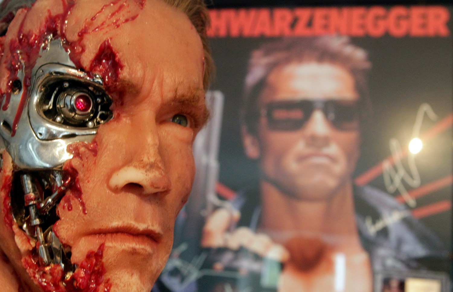 A figure from the movie 'The Terminator' is displayed inside the house where Austrian actor, former champion bodybuilder and former California governor Arnold Schwarzenegger was born, in the southern Austrian village of Thal, October 7, 2011. REUTERS/Herwig Prammer