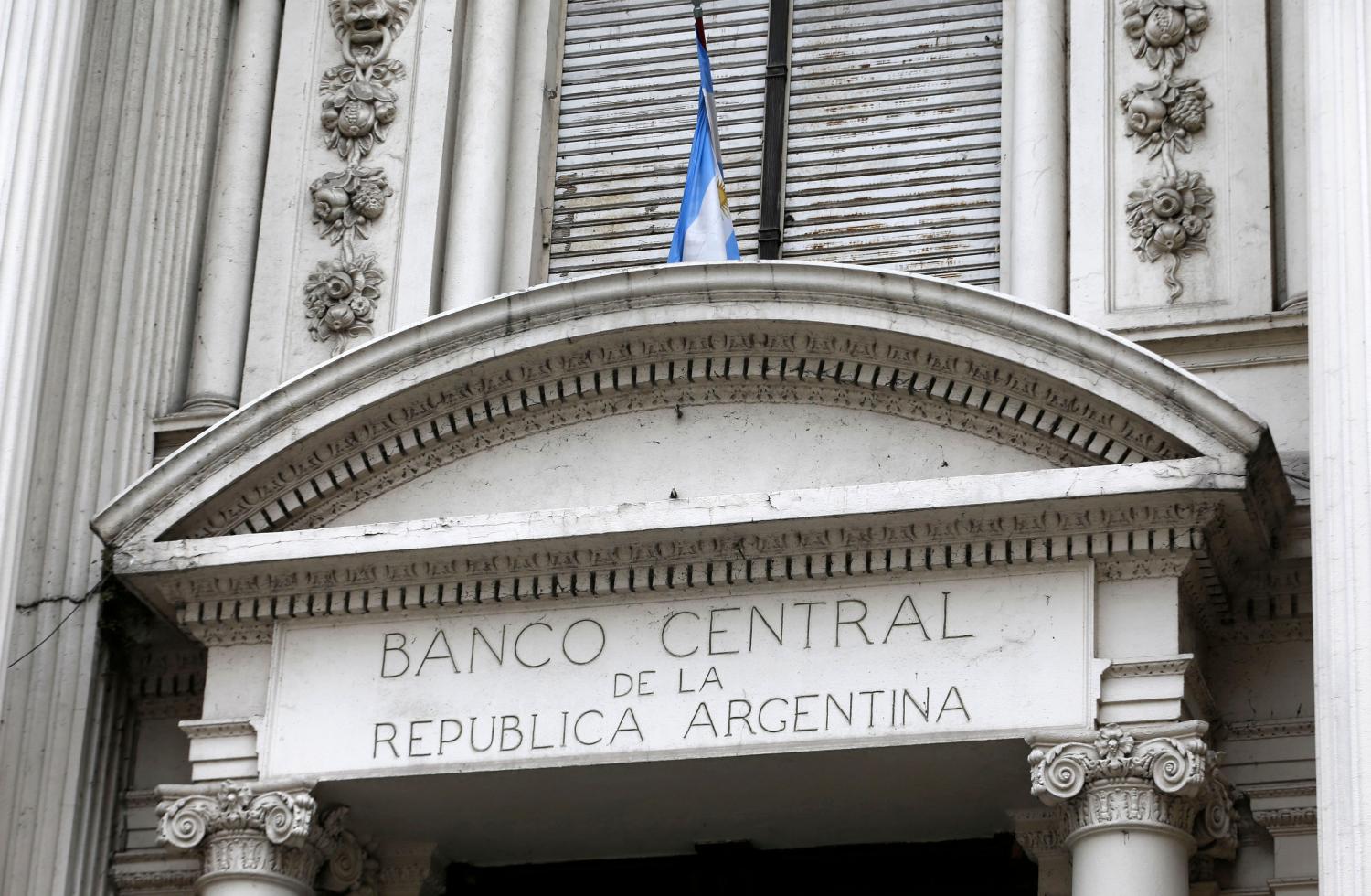 A view is seen of Argentina's Banco Central logo at its headquarters building in Buenos Aires October 16, 2013.