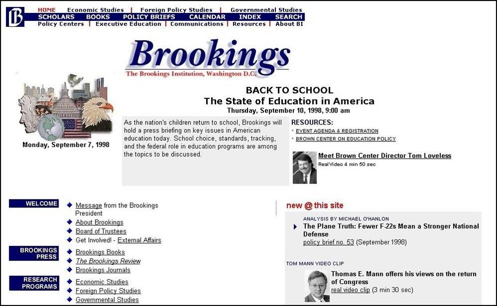 Brookings home page, 1998-1999