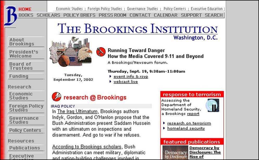Brookings home page, 1999-2003