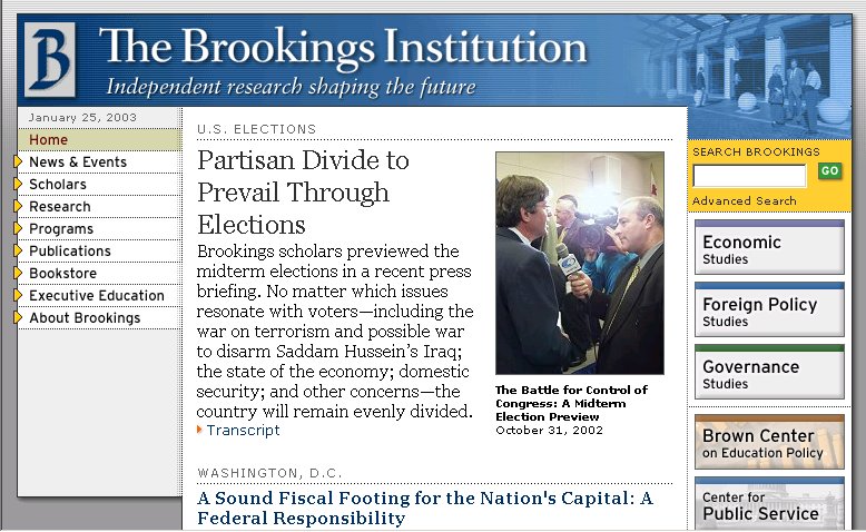 Brookings home page, 2003-2007