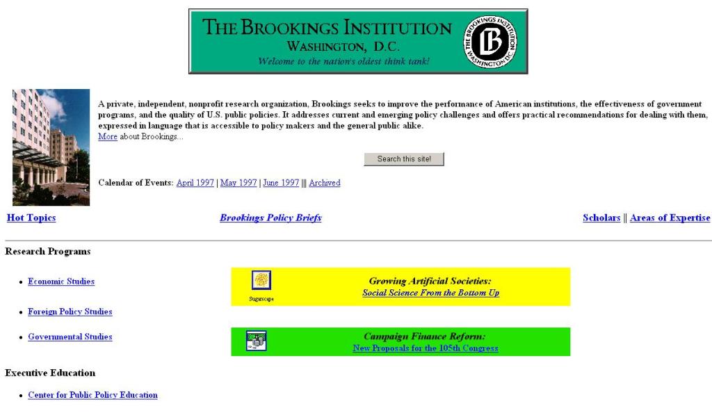 Brookings home page, 1997-1999
