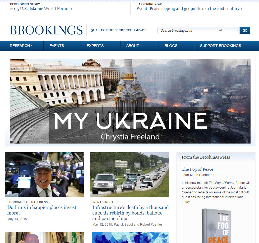 Brookings home page, 2012-2016