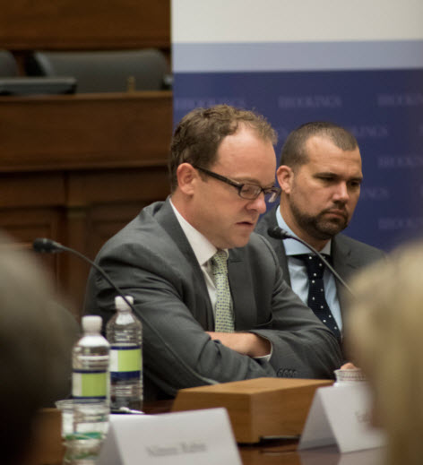 Nilmini Rubin, senior advisor for global economic competitiveness at the U.S. House Foreign Affairs Committee, explains how U.S. government efforts to promote energy infrastructure in Africa can help African countries better utilize the African Growth and Opportunity Act. Earl Gast, former assistant administrator for Africa at the U.S. Agency for International Development, looks on.