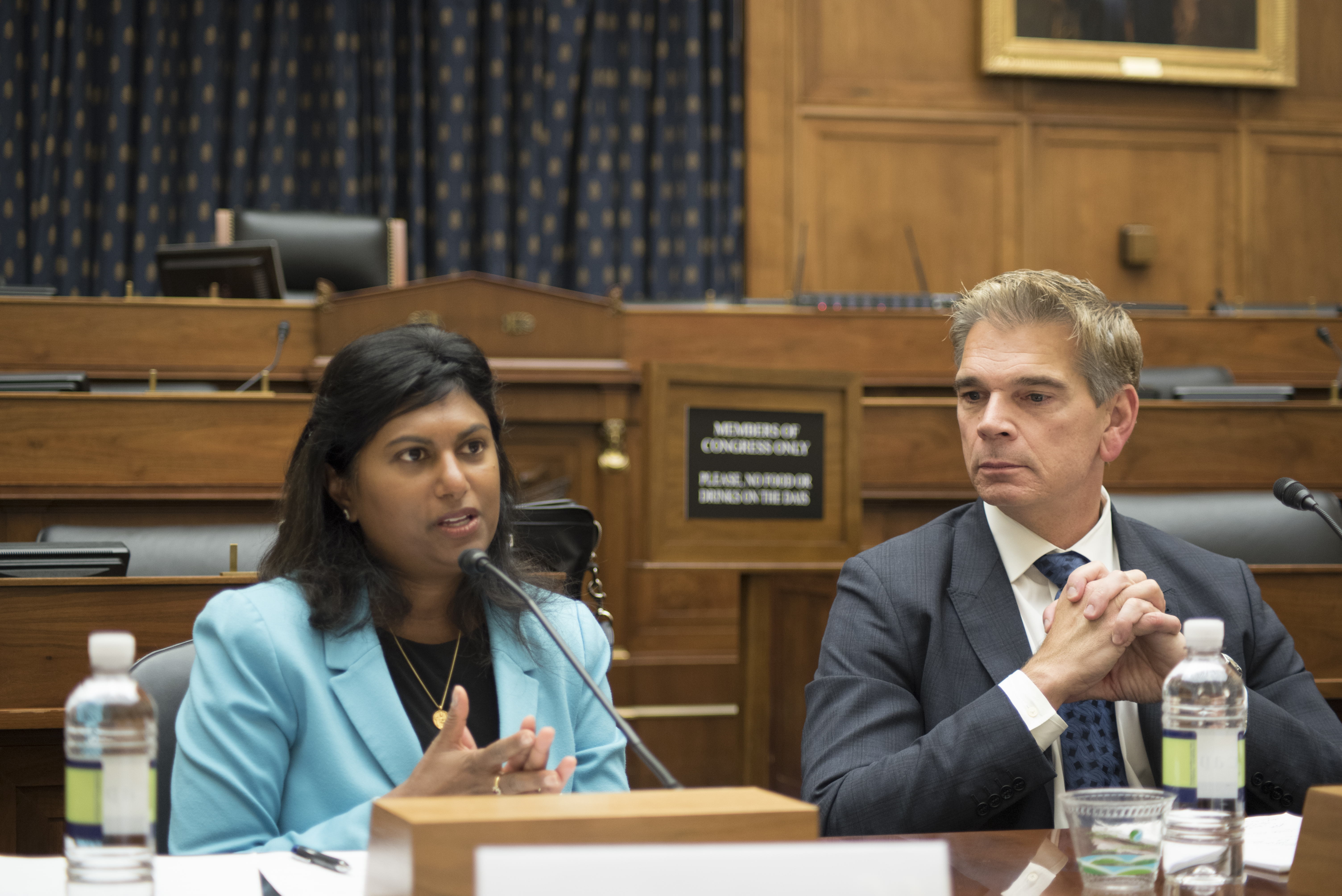 Nilmini Rubin, senior advisor for global economic competitiveness at the U.S. House Foreign Affairs Committee, explains how U.S. government efforts to promote energy infrastructure in Africa can help African countries better utilize the African Growth and Opportunity Act. Earl Gast, former assistant administrator for Africa at the U.S. Agency for International Development, looks on.