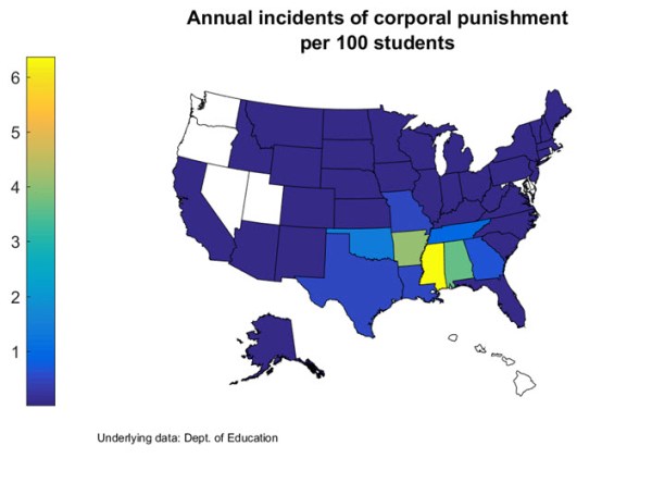 Annual incidents of corporal punishment per 100 students