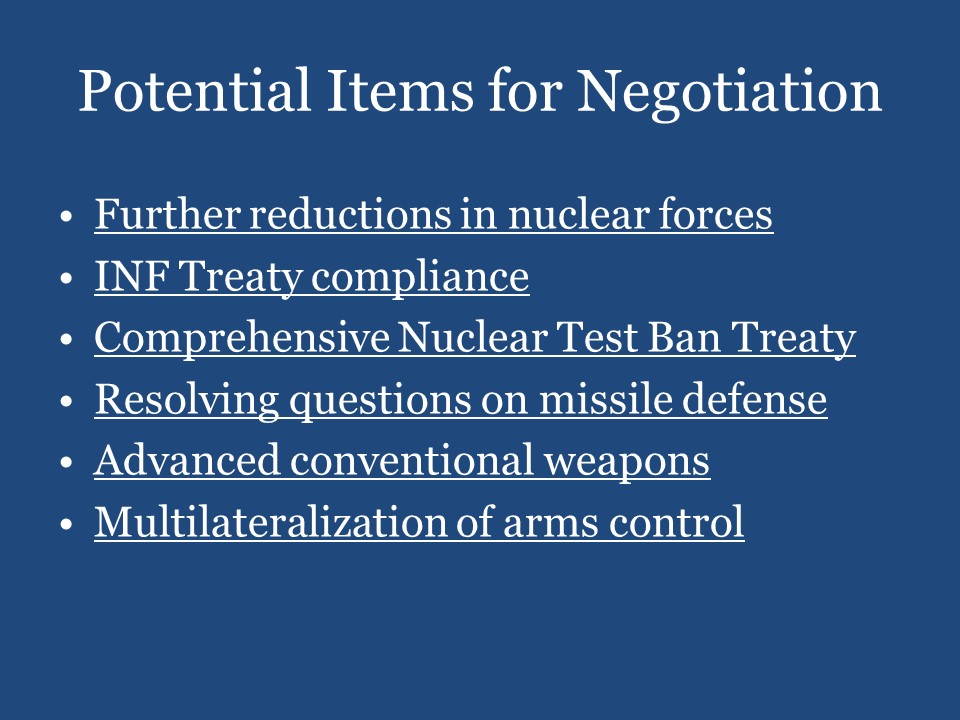 Potential Items for Negotiation