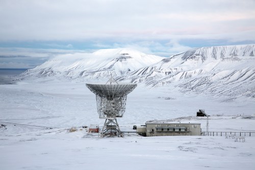 Radar dish and antennas systems are seen at the European Incoherent Scatter Scientific Association facility on Breinosa, Svalbard, in Norway. (REUTERS/Anna Filipova)
