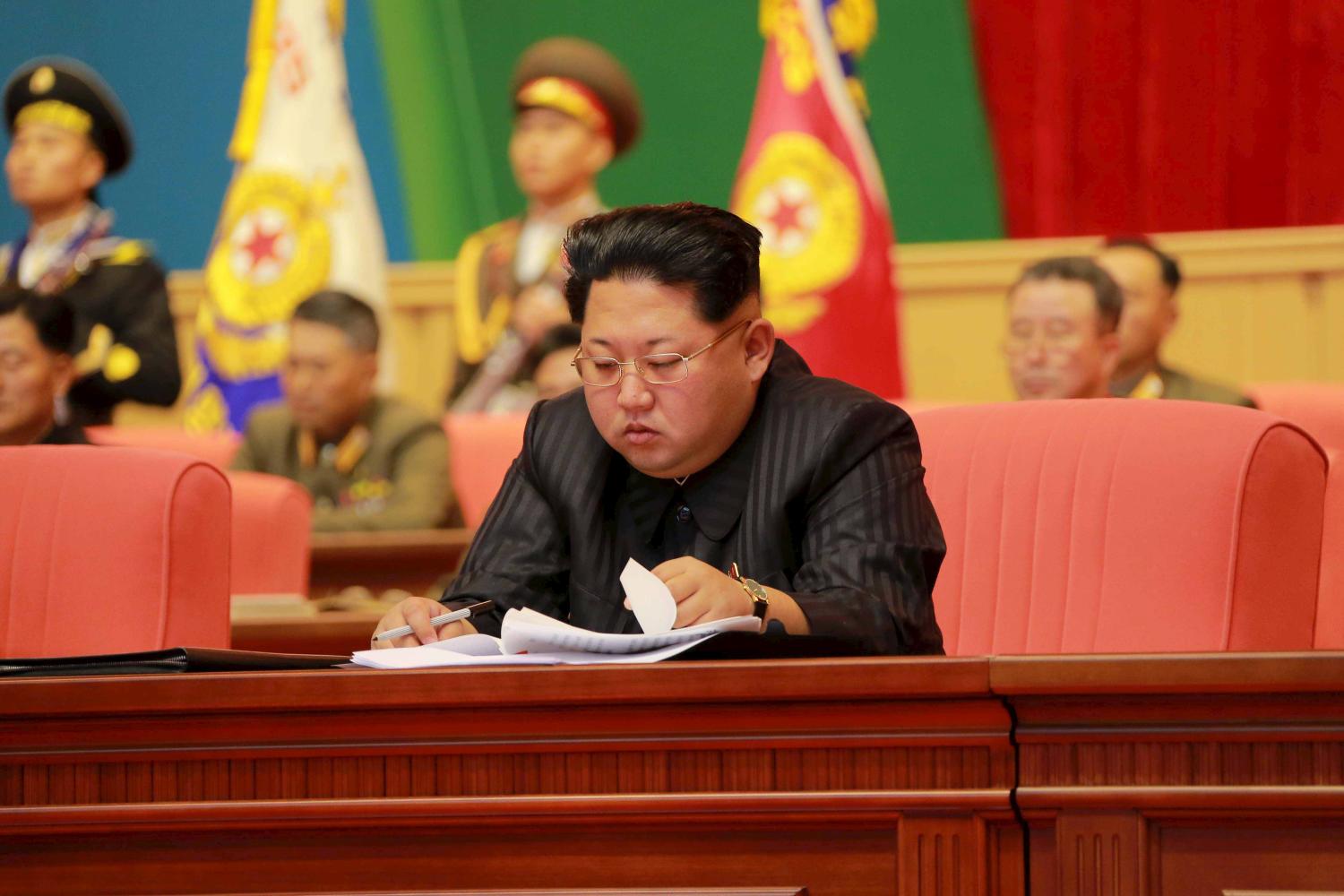 Kim Jong-un gives a speech.
