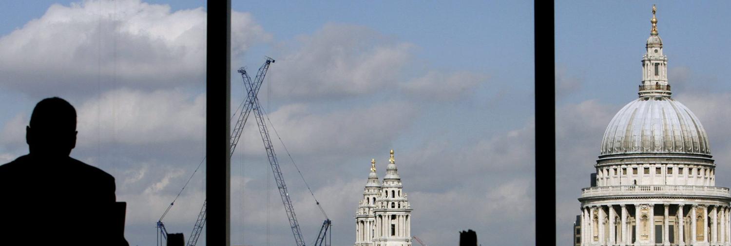 REUTERS/ALESSIA PIERDOMENICO - A visitor admires St.Paul's Cathedral from the restaurant floor of the Tate Modern gallery in London March 15, 2007.