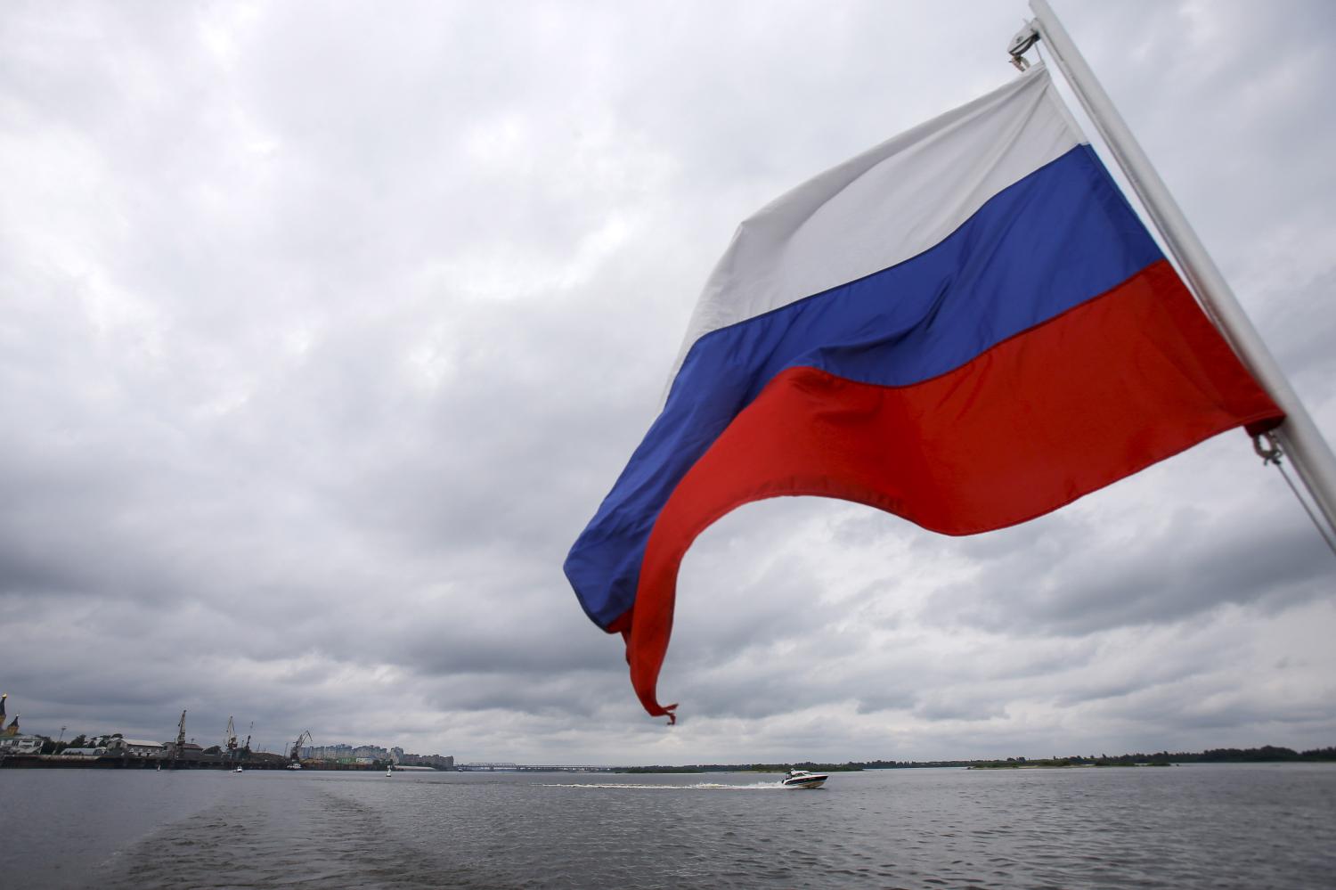 Russian flag flies.