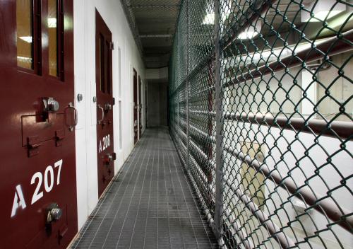 An empty hallways in a cellblock in the US military prison at Guantanamo Bay