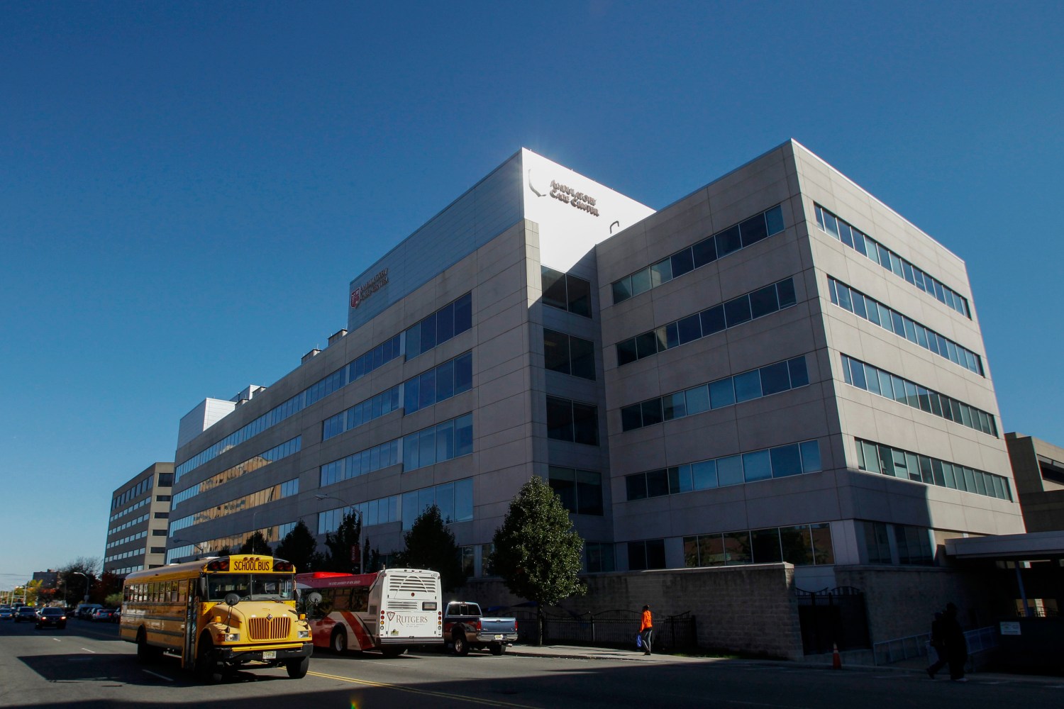 A hospital viewed from street level