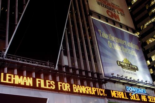 News ticker announces Lehman Brothers bankruptcy