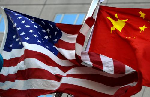 U.S. and Chinese flags are seen before Defense Secretary James Mattis welcomes Chinese Minister of National Defense Gen. Wei Fenghe to the Pentagon in Arlington, Virginia, U.S., November 9, 2018. REUTERS/Yuri Gripas