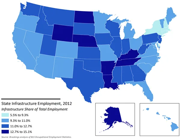 Share of Infrastructure Employment By State 2012