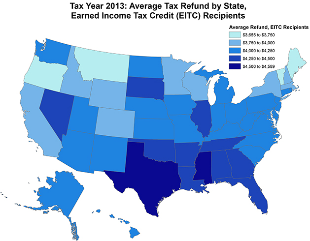 TaxYear2013 Avg by state EITC for blog