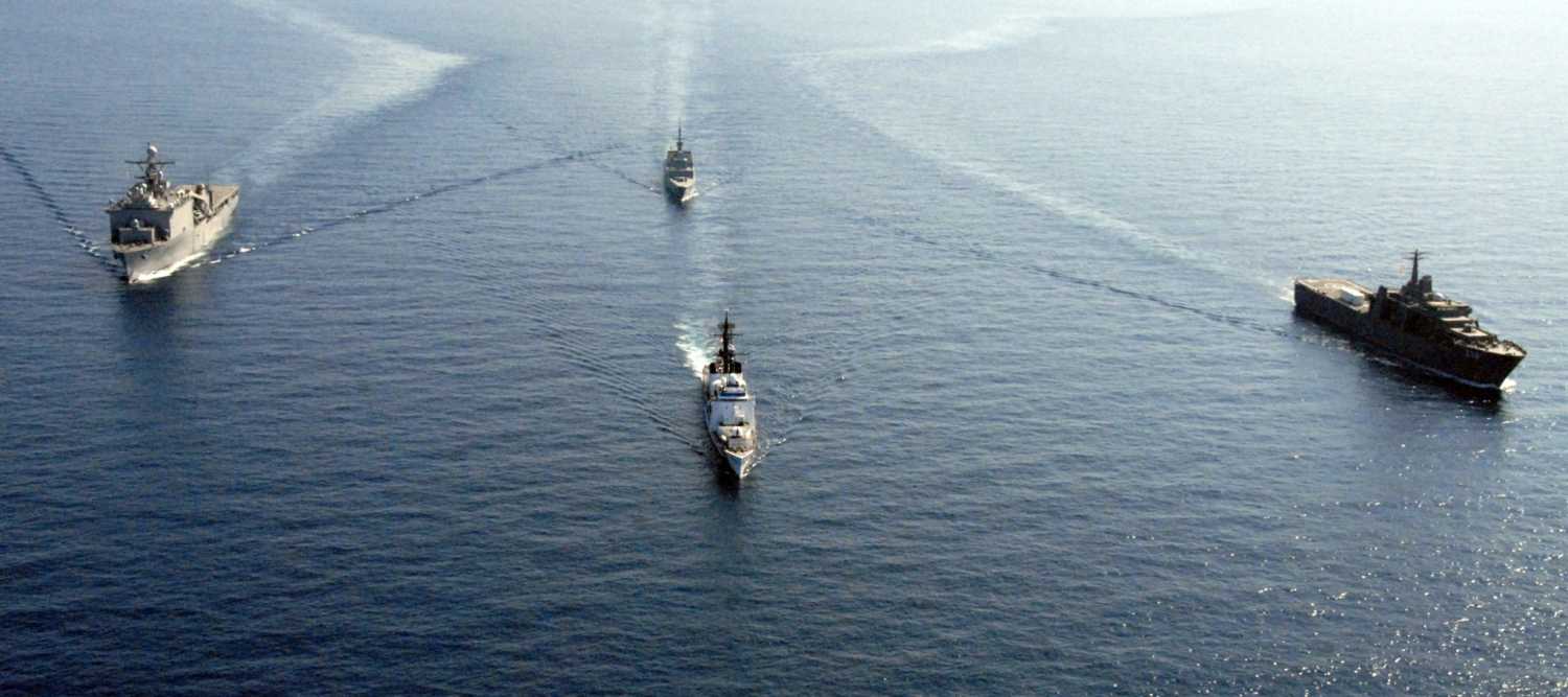 SOUTH CHINA SEA (June 29, 2008) U.S. Navy and Republic of Singapore ships steam through the South China Sea for the second of two combined Republic of Singapore and United States naval formations during a division tactics exercise during Cooperation Afloat Readiness and Training (CARAT) 2008. CARAT is an annual series of bilateral military training exercises between the United States and several Southeast Asian nations. U.S. Coast Guard photo by Public Affairs Specialist 3rd Class Angela Henderson
