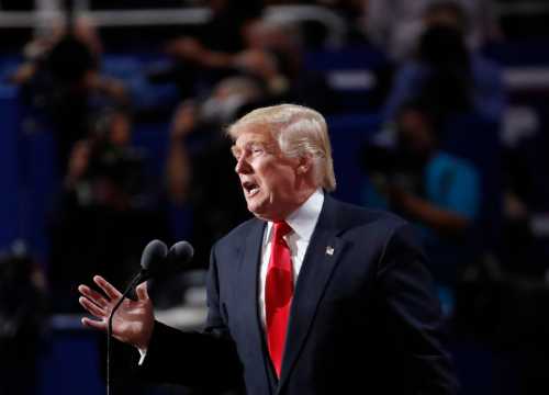 U.S. Republican presidential nominee Donald Trump speaks at the Republican National Convention in Cleveland, Ohio, U.S. July 21, 2016..