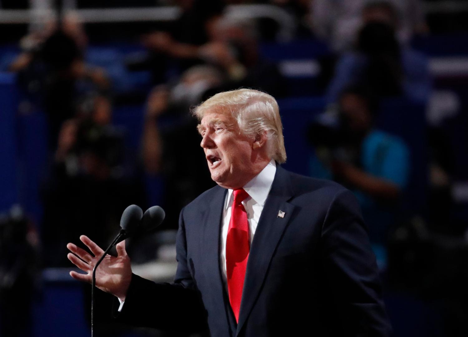 U.S. Republican presidential nominee Donald Trump speaks at the Republican National Convention in Cleveland, Ohio, U.S. July 21, 2016..