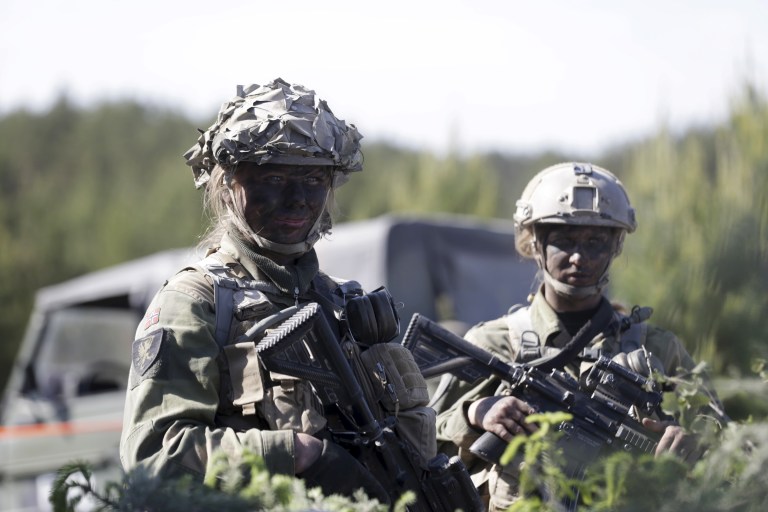 Norway's army soldiers attend the multinational NATO exercise Saber Strike in Adazi, Latvia, June 11, 2015. The annual training this year involves more than 6,000 troops from 13 NATO countries and covers the territories of Latvia, Estonia, Lithuania and Poland. Soldiers from Canada, Denmark, Estonia, Finland, Germany, Latvia, Lithuania, Norway, Poland, Portugal, Slovenia, the United Kingdom and the United States have been taking part in the 2015 edition of the exercise, which has been held annually since 2010. REUTERS/Ints Kalnins