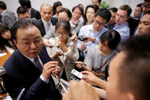 REUTERS/Kim Kyung-Hoon - Ouyang Yujing, China's director-general of the Boundary and Ocean Affairs after a briefing on China's stance on the South China Sea