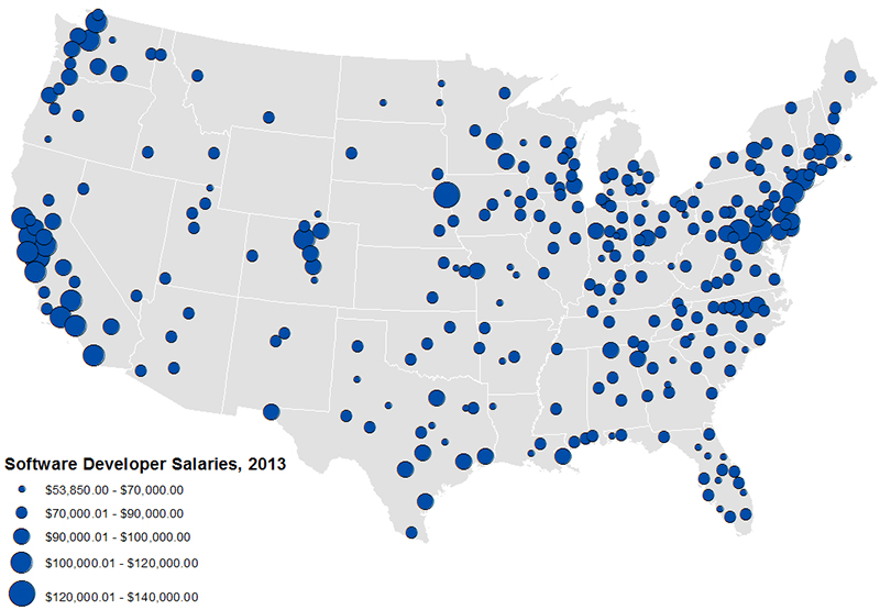 software developer salary map