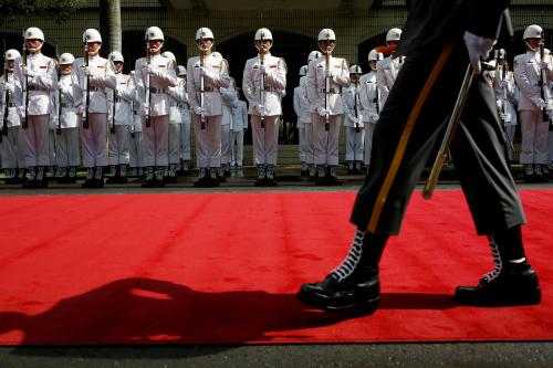 Taiwanese honour guards stand during a ceremony to mark the 92nd anniversary of the Whampoa Military Academy, in Kaohsiung, southern Taiwan June 16, 2016. REUTERS/Tyrone Siu TPX IMAGES OF THE DAY - RTX2GHZ3