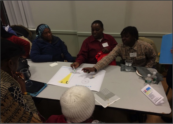 BRENNA HASSINGER-DAS - A community focus group gives feedback on the West Philadelphia Urban Thinkscape project, January 21, 2016.