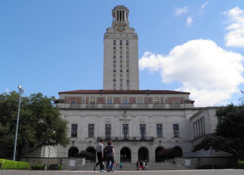 People walk at the University of Texas campus in Austin