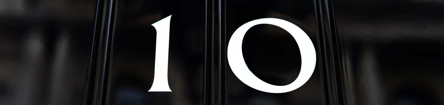 The number 10 on the door of the Prime Minister's official residence in Downing Street, London.