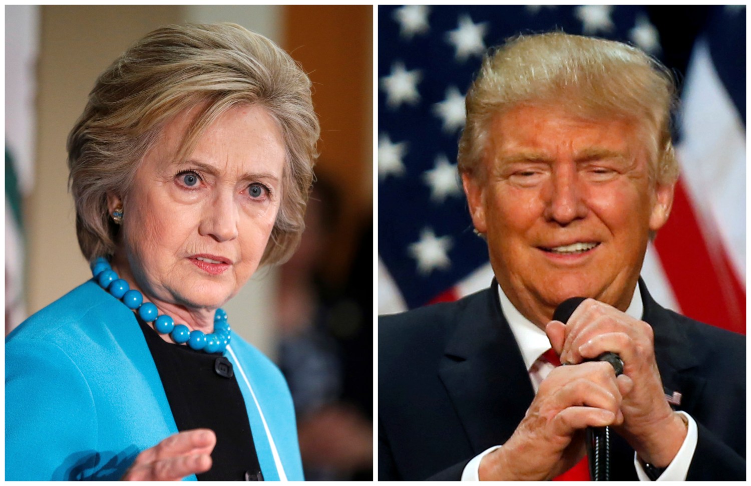 A combination photo shows U.S. Democratic presidential candidate Hillary Clinton (L) and Republican U.S. presidential candidate Donald Trump (R) in Los Angeles,