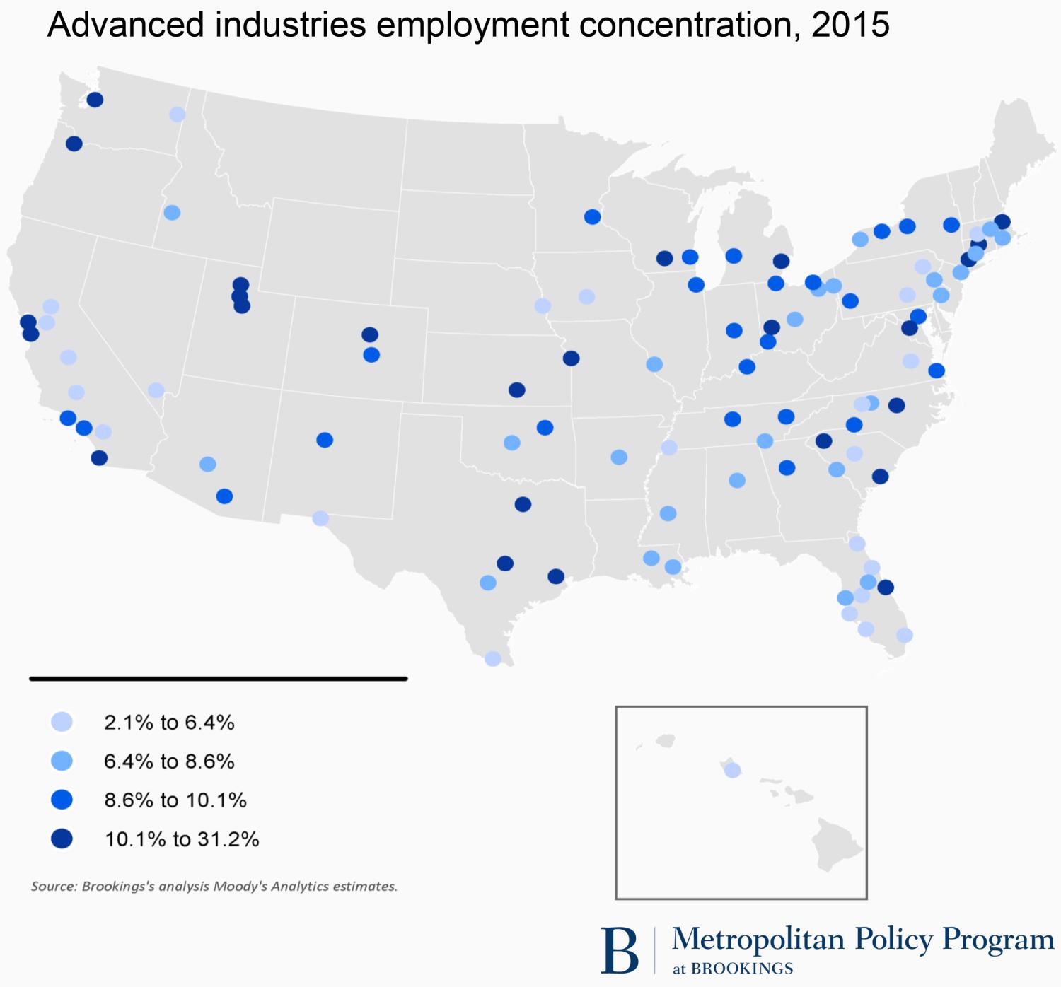 Advanced industries employment concentration, 2015