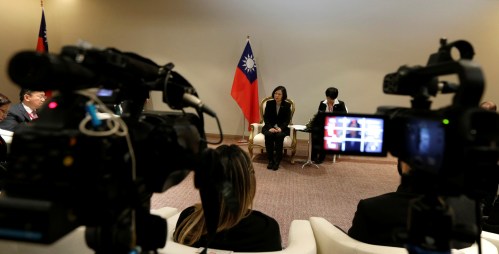 Taiwan's President Tsai Ing-wen (C) speaks during an interview in Luque, Paraguay, June 28, 2016. REUTERS/Jorge Adorno - RTX2IRKB