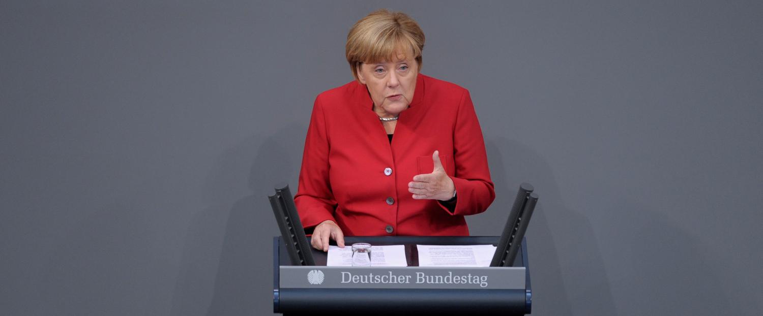 German Chancellor Angela Merkel, speaks during a meeting at the lower house of parliament Bundestag on 2017 budget in Berlin, Germany, September 7, 2016. REUTERS/Stefanie Loos - RTX2OG8D