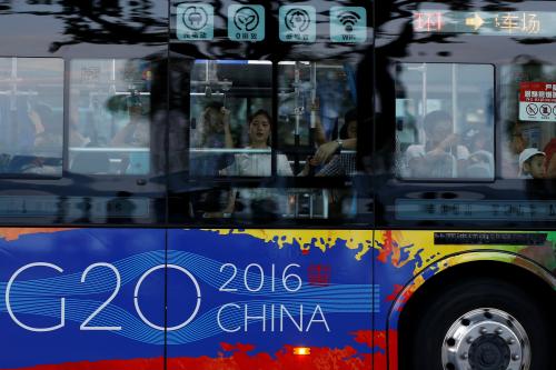 Passengers are seen on a bus near the West Lake, before G20 Summit in Hangzhou.
