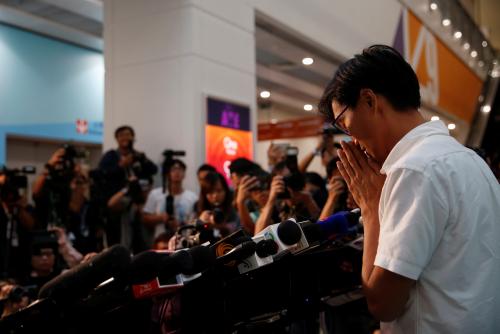 REUTERS/Tyrone Siu - Eddie Chu Hoi-dick after winning a seat in the Legislative Council election