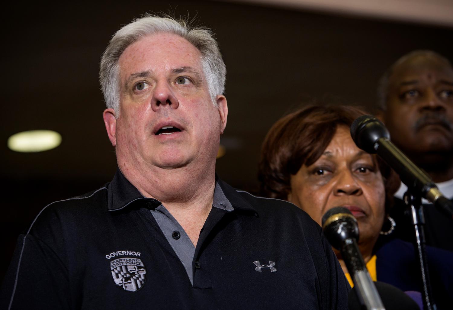 Maryland governor Larry Hogan speaks during a press conference in Baltimore, Maryland.