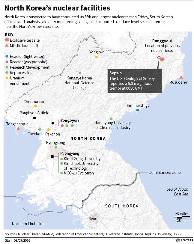 Map locating North Korea's nuclear facilities.