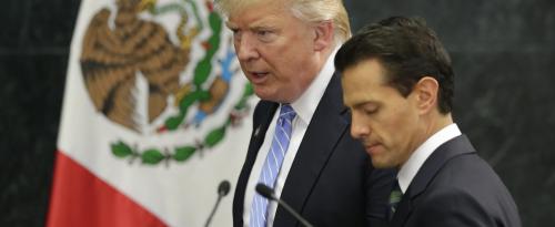 U.S. Republican presidential nominee Donald Trump and Mexico's President Enrique Pena Nieto arrive for a press conference at the Los Pinos residence in Mexico City, Mexico, August 31, 2016. REUTERS/Henry Romero