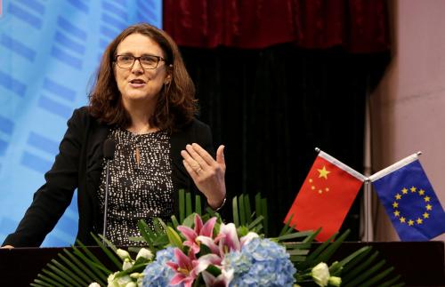 EU Trade Commissioner Cecilia Malmstrom delivers a keynote speech at Beijing's University of International Business and Economics in Beijing, China, July 11, 2016. REUTERS/Jason Lee - RTSHCBH