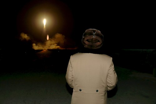 North Korean leader Kim Jong Un watches the ballistic rocket launch drill of the Strategic Force of the Korean People's Army (KPA) at an unknown location, in this undated file photo released by North Korea's Korean Central News Agency (KCNA) in Pyongyang on March 11, 2016. REUTERS/KCNA/Files ATTENTION EDITORS - THIS PICTURE WAS PROVIDED BY A THIRD PARTY. REUTERS IS UNABLE TO INDEPENDENTLY VERIFY THE AUTHENTICITY, CONTENT, LOCATION OR DATE OF THIS IMAGE. FOR EDITORIAL USE ONLY. NOT FOR SALE FOR MARKETING OR ADVERTISING CAMPAIGNS. NO THIRD PARTY SALES. NOT FOR USE BY REUTERS THIRD PARTY DISTRIBUTORS. SOUTH KOREA OUT. NO COMMERCIAL OR EDITORIAL SALES IN SOUTH KOREA. THIS PICTURE IS DISTRIBUTED EXACTLY AS RECEIVED BY REUTERS, AS A SERVICE TO CLIENTS. TPX IMAGES OF THE DAY TPX IMAGES OF THE DAY - RTX29LRL