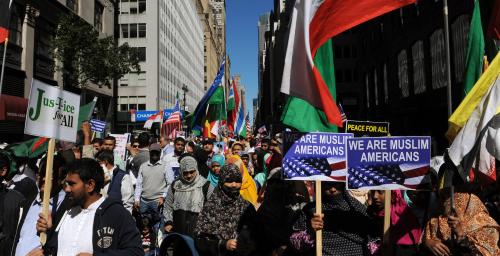 People participate in the annual Muslim Day Parade in the Manhattan borough of New York City, September 25, 2016. REUTERS/Stephanie Keith - RTSPDPY