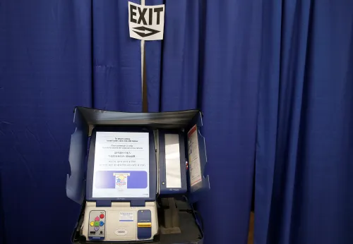 A voting booth is seen at a polling station during early voting in Chicago