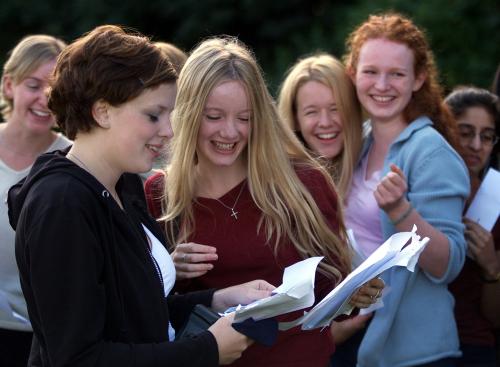 Fiona Grant (L) and Nicola Cronin,both aged 18, from Manchester High School for Girls