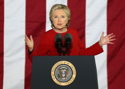 U.S. Democratic presidential nominee Hillary Clinton speaks during a campaign event in Philadelphia, Pennsylvania, U.S. November 7, 2016. REUTERS/Carlos Barria - RTX2SF0S